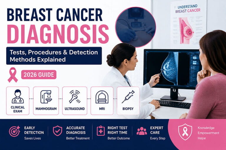 Doctor reviewing breast cancer diagnostic imaging and mammogram results with patient during clinical examination