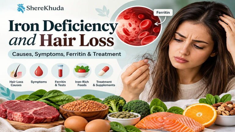 Iron deficiency and hair loss with ferritin, symptoms and iron-rich foods